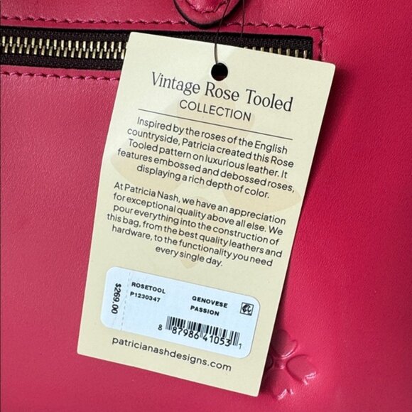 Patricia Nash Genovese Leather Top Handle Crossbody Rose Tooled Passion Handbag - Picture 11 of 13